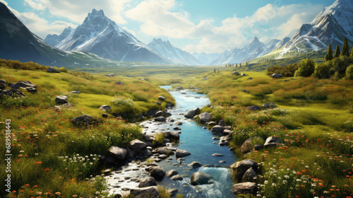 A creek in a valley, AI generated photo