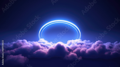 A glowing cloud and halo in front of a dark background, technological background photo