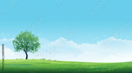 Summer background with tree green grass