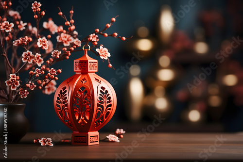 chinese new year lanterns, chinese new year dragon, fireworks in the city, wallpaper and social media background for china newyears festival photo