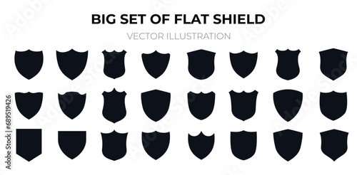 Big Set of Flat Shield. Collection of shield icons. Shields icons set. Set of shields on an isolated background. Protection. Different shields in black for your design photo