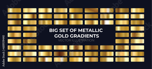 big set of metallic gold gradients. Set of gold foil texture background. Golden, copper, brass and metal gradient template. Vector illustration