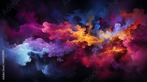 Color smoke, abstract art and vibrant expression. Dynamic, artistic and mesmerizing hues for graphic display, design, and creative inspiration. © Joel/Peopleimages - AI