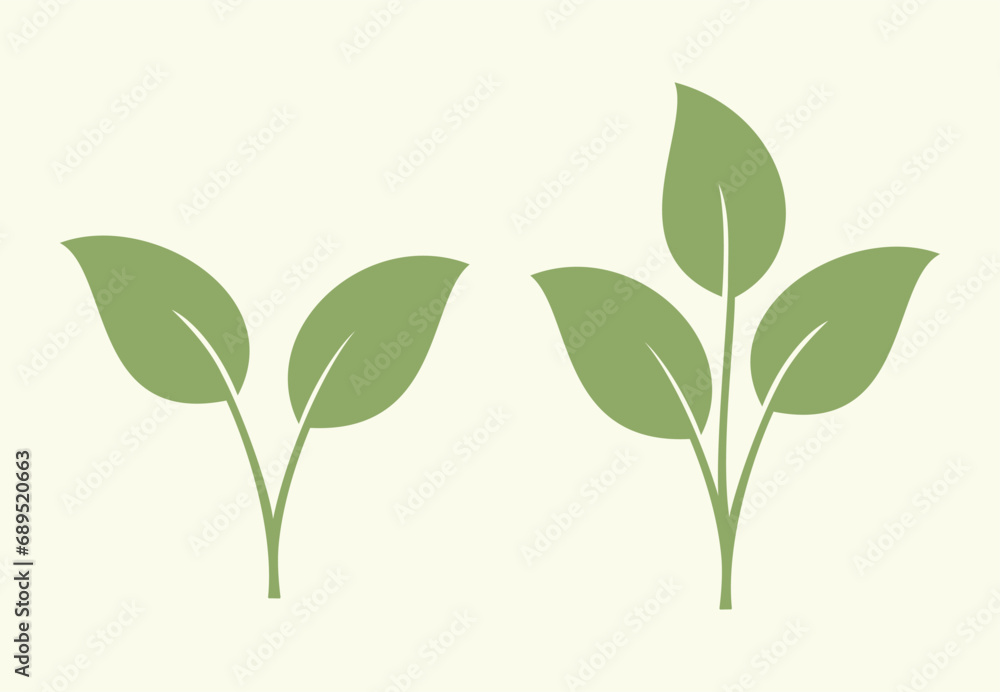 Green leaves icon set isolated vector illustration.