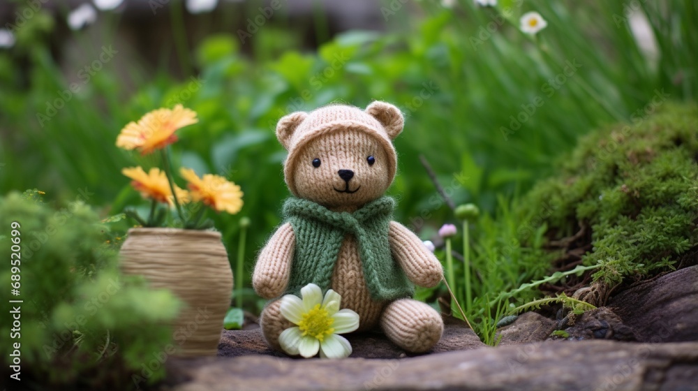 Adorable Cute Teddy Bear with Flower in Nature generated by AI tool Adorable Cute Teddy Bear with Flower in Nature generated by AI tool