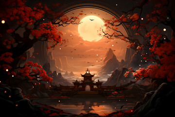 chinese new year lanterns, chinese new year dragon, fireworks in the city, wallpaper and social media background for china newyears festival