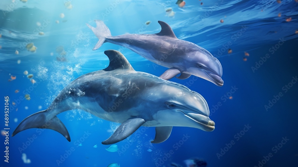 Fototapeta premium Group of Marine Mammals Swimming in the Blue Ocean generated by AI tool