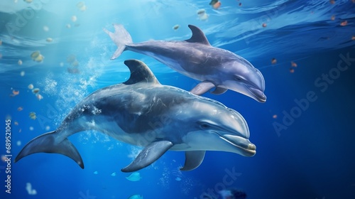 Group of Marine Mammals Swimming in the Blue Ocean generated by AI tool