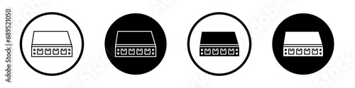 Network switch icon set. ethernet router hardware vector symbol. bandwidth server equipment sign in black filled and outlined style.