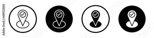 Checkpoint icon set. Map check point pin vector symbol in black filled and outlined style. photo