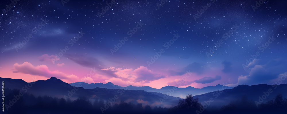 Naklejka premium 夜空と雲と山の景色