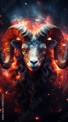a ram with curly horns