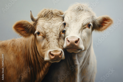 a pair of cows
are hugging photo