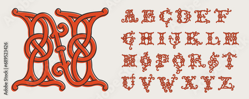 A to Z monograms. Celtic alphabet. Insular style initials with knots and interwoven cords. British, Irish, or Saxons overlapping monogram.