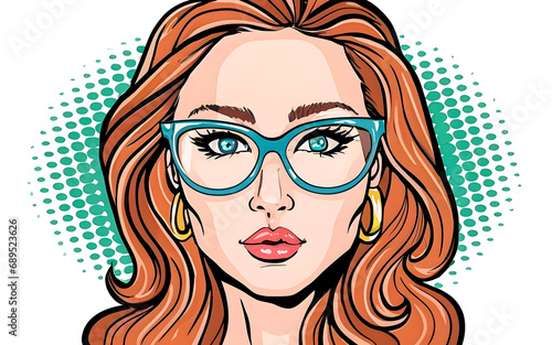 Beautiful young woman in glasses. Pop art retro vector illustration.
