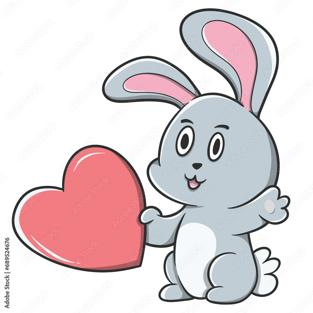 Cute cartoon rabbit holding a large red heart Cute cartoon rabbit holding a large red heart