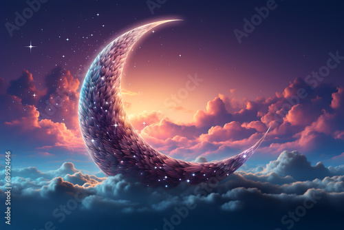 ramadan Kareem, Ramadan crescent moon, Eid Mubarak Islamic festival social media banner and Eid Mubarak Post Template, isolated background photo
