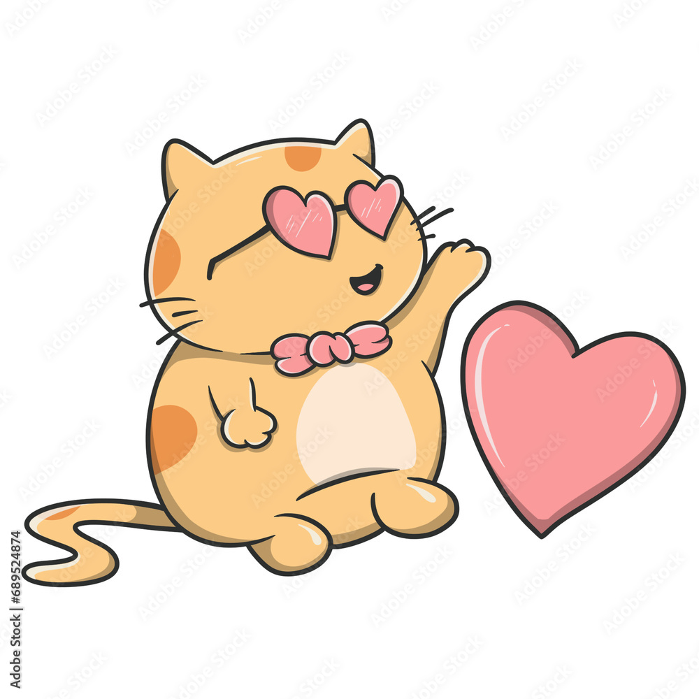 Cute cartoon cat with heart shaped sunglasses and a pink collar Cute cartoon cat with heart shaped sunglasses and a pink collar