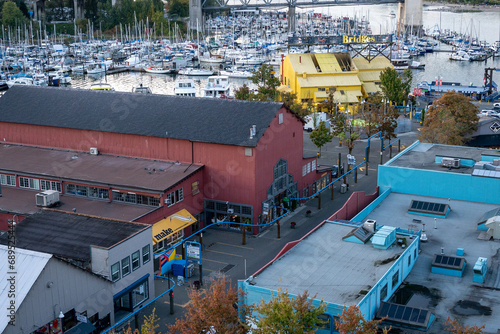 Industrial Waterfront Buildings Overlooking Crowded Marina