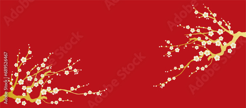 梅の花の背景イラスト素材 ベクター 白梅 花梅 赤背景