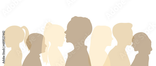 Silhouettes of children standing side by side together.Silhouettes of a group of children.Vector illustration.