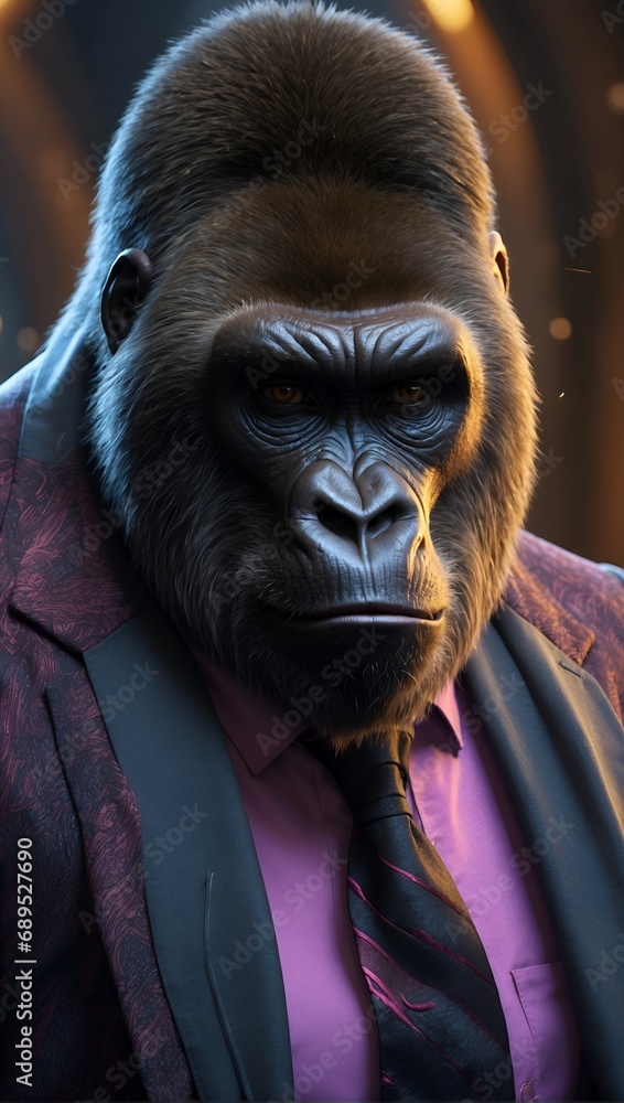 AI generated illustration of a gorilla wearing a suit