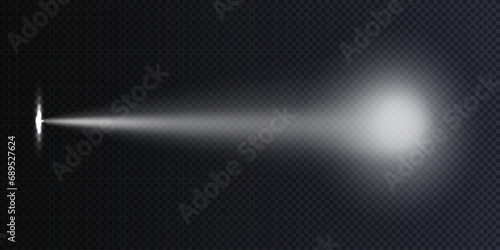 Flashlight beam directed on the wall realistic vector illustration.