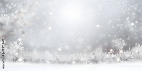 Christmas background with bokeh lights and snowflakes. New Year background.