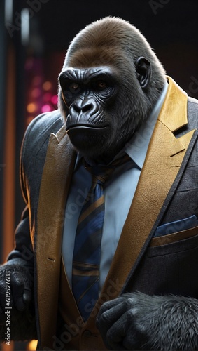 AI generated illustration of a gorilla wearing a suit