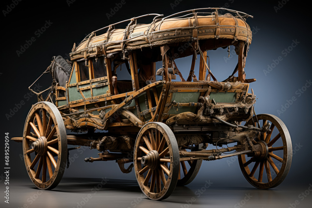 Old stagecoach or passenger caravan. Generative AI.