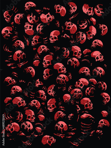 Human skeletons piled up horror scene vectors colorful