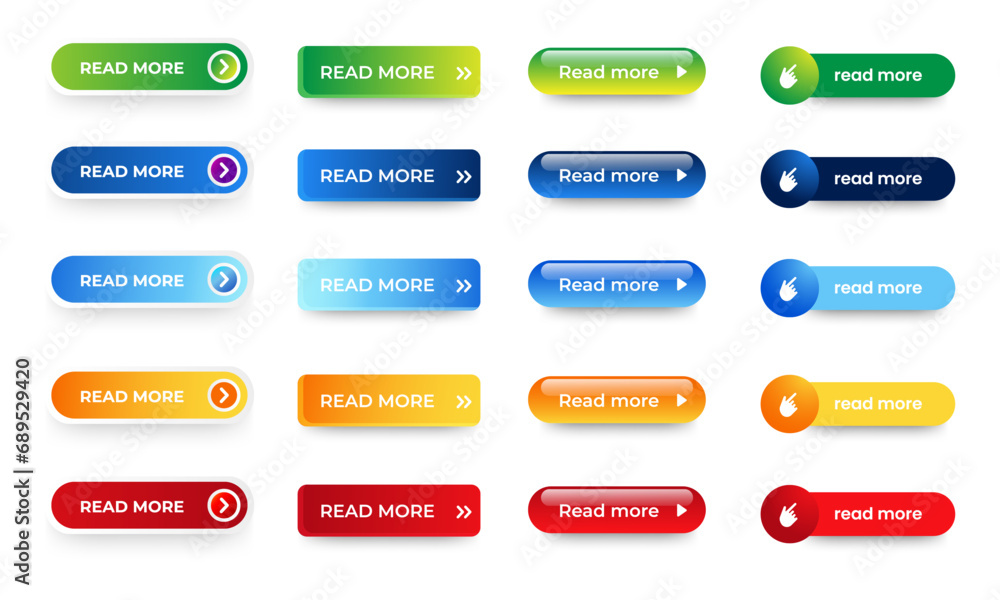 Set of Read More icons button design. Colorful read more button pack for website, ads, UI, and project. vector EPS 10 - obrazy, fototapety, plakaty 