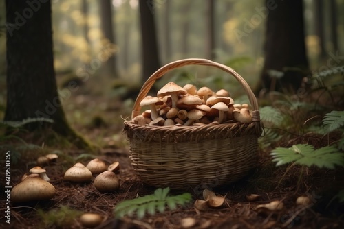 Basket full of wild mushrooms by villagers