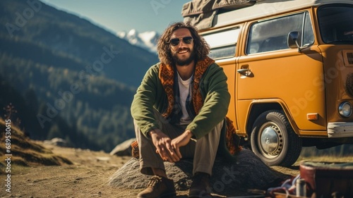 Man with campervan photo