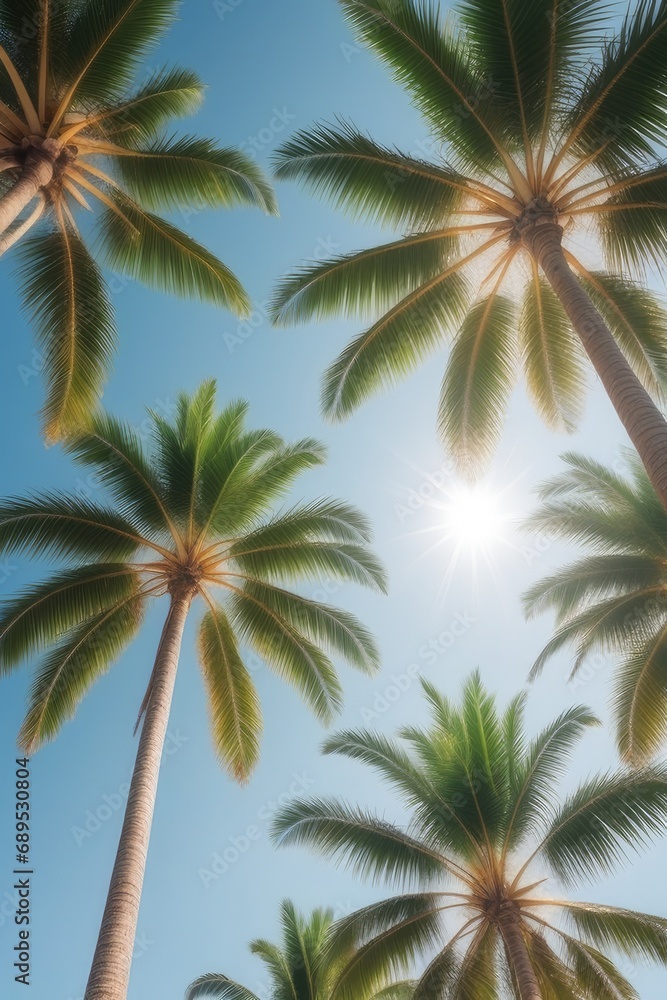 Obraz premium Tropical Palm Tree on Paradise Island with Clear Sky and Ocean