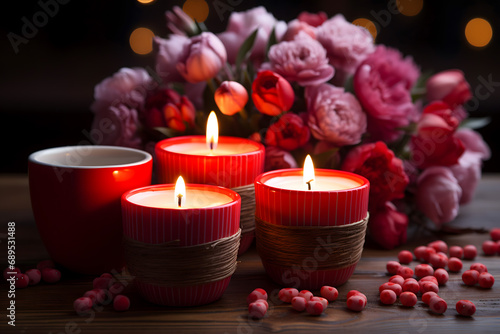 valentines day background  social media background for vday  full of romance cards with love  red rose and candles 