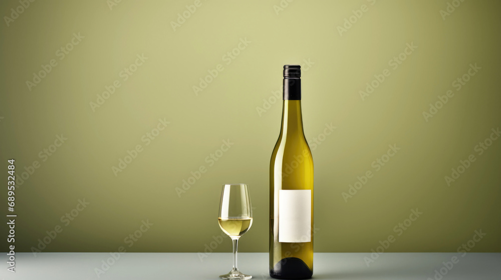 glass and bottle of wine isolated on green background, mock up glass and bottle of wine isolated on green background, mock up