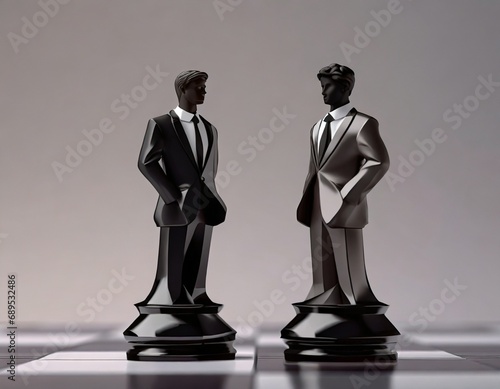 Chess figure of two Businessmen on a chess board. Space for text. Concept. Business competition.