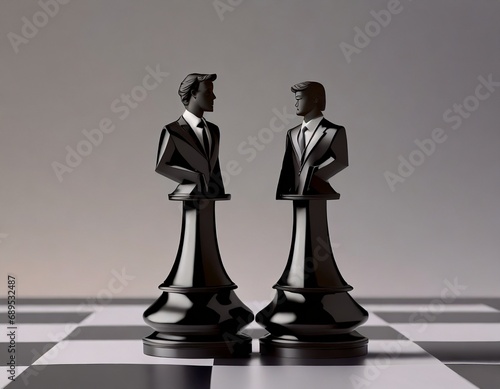Chess figure of two Businessmen on a chess board. Space for text. Concept. Business competition.