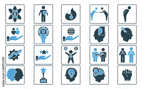 core values icon set. integrity, passion, respect, creativity, humility, empathy, etc. solid icon style design. simple vector design editable