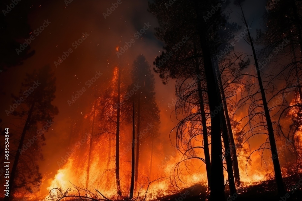Forest fire at night. Natural disaster Forest fire at night. Natural disaster