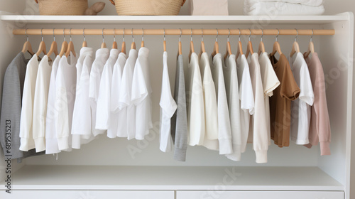 Wooden white hangers in wardrobe © franklin