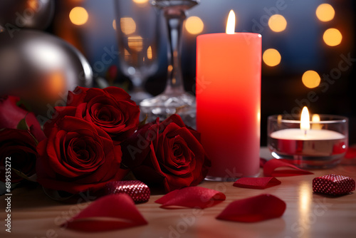 valentines day background  social media background for vday  full of romance cards with love  red rose and candles 