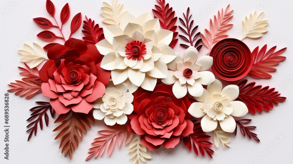Christmas Flowers. Red and white flowers on white background. Christmas decoration. Floral pattern Christmas Flowers. Red and white flowers on white background. Christmas decoration. Floral pattern