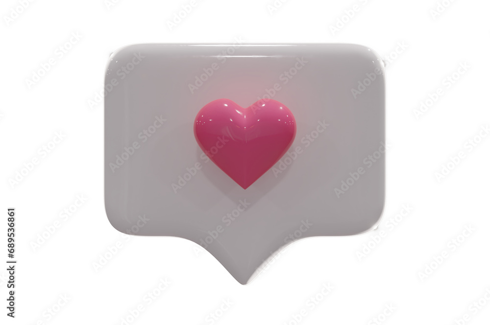 3D Illustration, social media like notification icon with heart 3D Illustration, social media like notification icon with heart