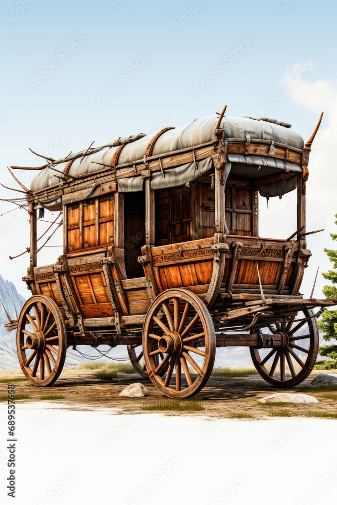 Fototapeta premium Old stagecoach or passenger caravan. Generative AI.