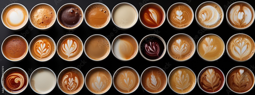Various samples of coffee in white cups Various samples of coffee in white cups