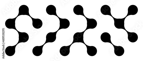 Black meta balls set. Diagonal connected morph dots. Liquid blobs pattern collection. Thin integration abstract concept. Rounded design element bundle for logo, icon, tag, emblem, poster. Vector pack