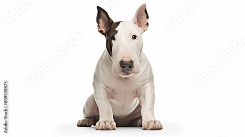 A adoreable terrier in crouching position, white background