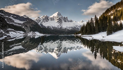 Mountains reflection in the lake   Mountain Tranquility Lake   Reflective Summit Waters   Lake's Mountain Echo © Al